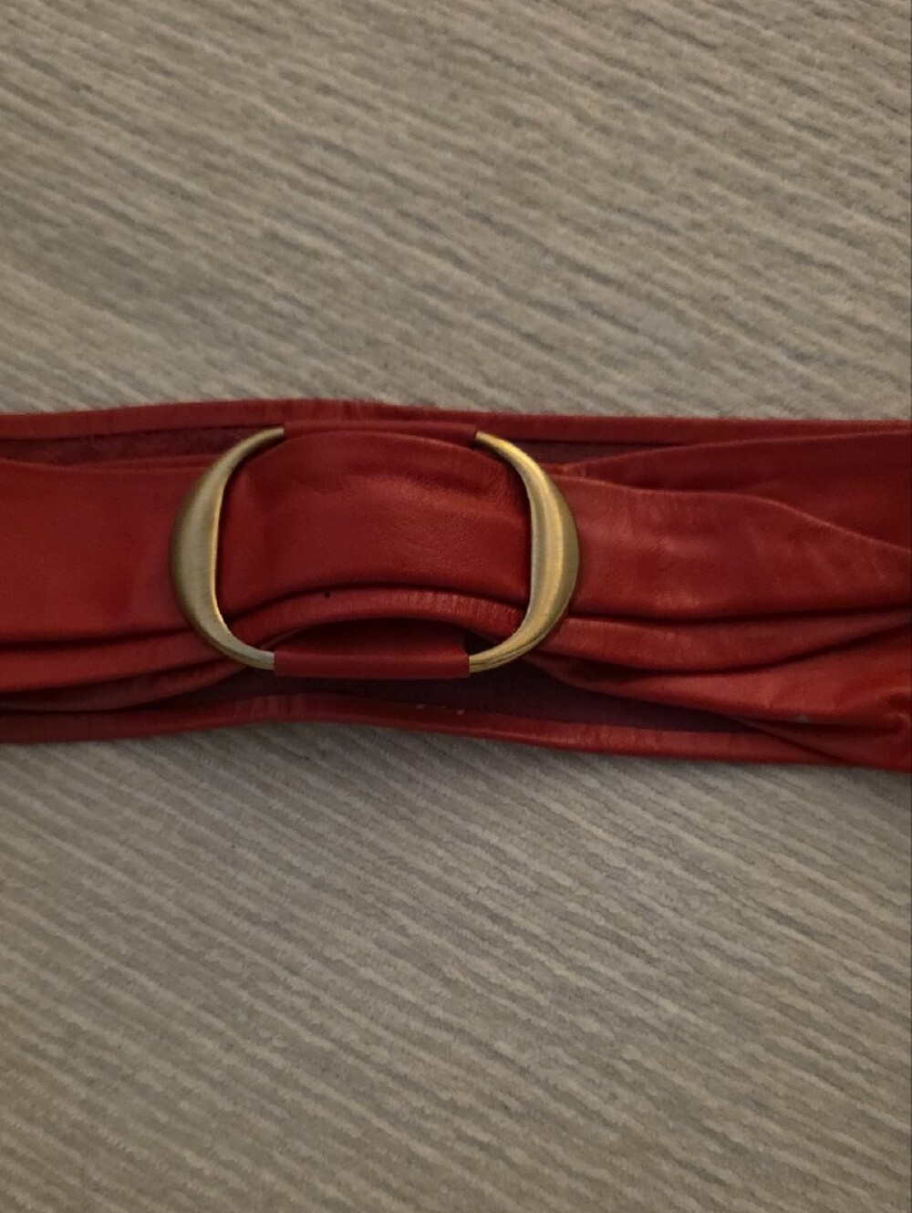 Women's Vintage 1980's Red Leather Waist Belt with Gold Buckle - Picture 2 of 5